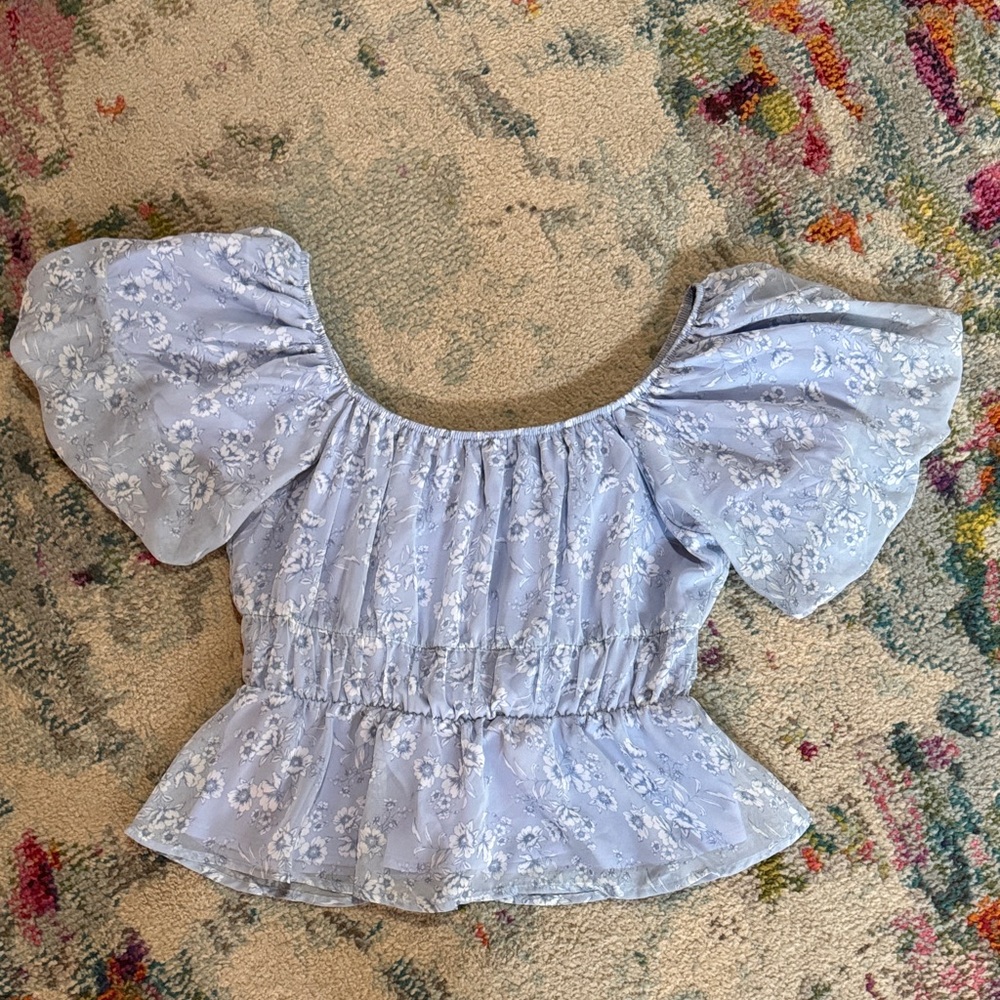 Altar'd State Light Blue Floral Blouse